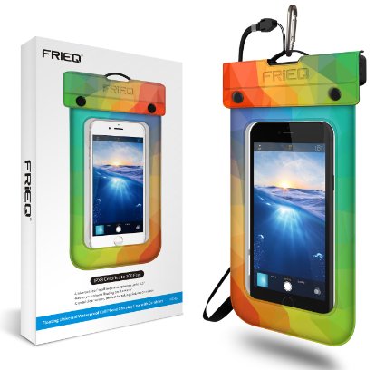 FRiEQ Floating Waterproof Case Bag for Outdoor Activities - Perfect for Boating / Kayaking / Rafting / Swimming - Waterproof bag / Waterproof Life Pouch / Dry Bag for Apple iPhone 6, 5S, 5C, 5; Galaxy S6, S4, S3; HTC One X, Galaxy Note 3, Note 2; LG G2 - Protects your Cell Phone or MP3 Player from Water, Sand, Dust and Dirt - IPX8 Certified to 100 Feet (Rainbow)