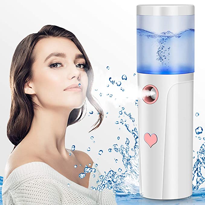 Nano Facial Mister,Portable Cool Mist Facial Steamer Handy Mist Sprayer for Face Moisturizing & Hydrating Mini USB Rechargeable Nano Mister Travel Face Humidifier Atomizer with 20ml Water Tank(White)