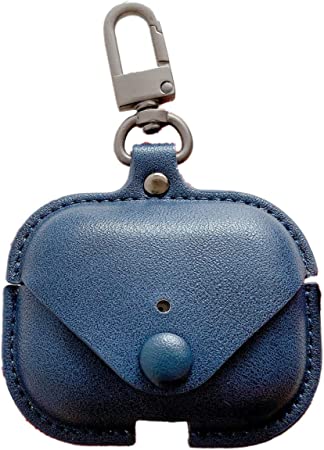 for AirPods Pro 3 Case (2019, Personalized Leather Portable Protective Case/Cover Shockproof with Loss Prevention Clip for Apple AirPods Por Cover Keychain Kits (Blue)