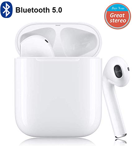 Bluetooth 5.0 Wireless Earbuds with Smart Charging case IPX5 Waterproof 3D Stereo Sports Headphones Built-in binaural Microphone for Apple of airpods and Android Samsung Wireless Headphones