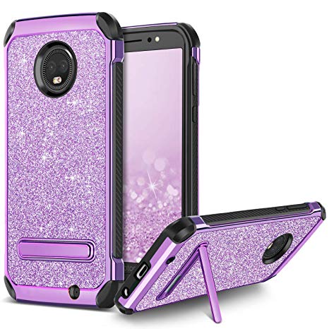 BENTOBEN Phone Case for Moto G6, Glitter Bling Girl Women Cell Phone Cases Dual Layer Heavy Duty Shockproof Protective Rugged Bumper Kickstand Cover for Motorola Moto G6 (XT1925)/ Moto G Gen 6, Purple