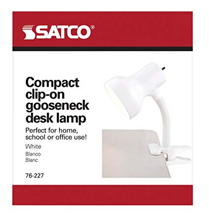 Satco Products SF76/227 Flexible Goose Neck Clip on Lamp with Coiled Cord, White