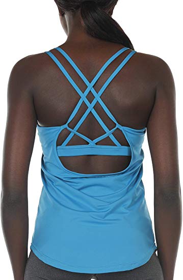 icyzone Workout Tank Tops Built in Bra - Women's Strappy Athletic Yoga Tops, Running Exercise Gym Shirts