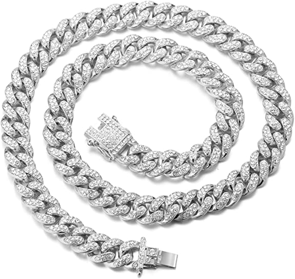 Halukakah Gold Chain for Men Iced Out,Men's 14MM 18k Real Gold Plated/Platinum White Gold Finish Miami Cuban Link Chain Choker Necklace Bracelet,Full Cz Diamond Cut