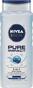 NIVEA Men Pure Impact 3-in-1 Body Wash 16.9 Fluid Ounce (Pack of 3)