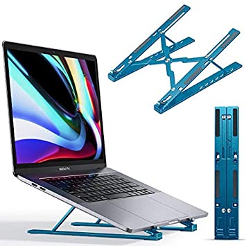 Carkoci Laptop Stand for Desk, Adjustable Aluminum 7-Angles Height Ventilated Cooling Notebook Portable Bed Stand Mount for 10-17 inch Laptops（Blue）