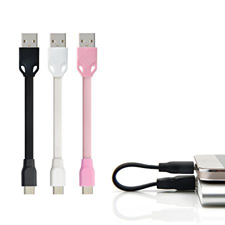 [3 Pack] Fasgear Micro USB(0.3ft) - Premium Soft Short Cables for Power Bank, Android Smartphone and More (Black,White,Pink)