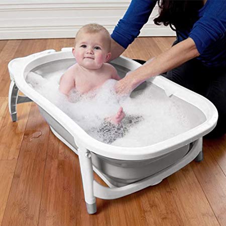 Karibu Baby Folding Bath Fold Away Bathtub - White Grey