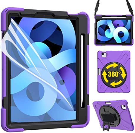 ZenRich iPad Air 4 10.9 2020 Case, zenrich iPad 10.9 inch Case with Screen Protector Stand Hand Strap Shoulder Belt Heavy Duty Shockproof Case for iPad 10.9 inch/iPad Pro 11 inch 2020/2018,Purple