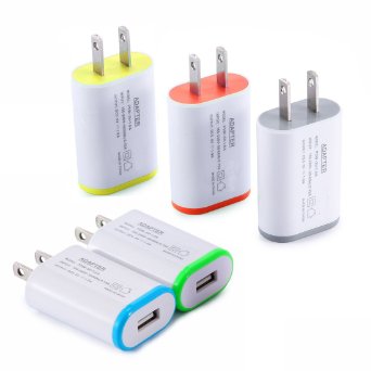 USB Wall Charger Bundle 5 Pack 1A 5V 2-Tone Universal Travel Home Wall Charger Power Adapter Plug for iPhone 66s Plus SE 45S Samsung Galaxy S7S6 Edge LG HTC ZTE BLU More Cell Phone 5-Colors