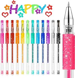 12-Color Scented Glitter Gel Pens, Coloring Markers Colored Pen Set, Cute Pens Journaling Supplies Fun Stationary, Art Supplies, Gifts, Back to School Supplies for Kids Teens