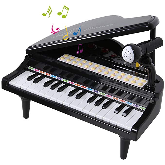 SGILE 31 Keys Musical Piano Toy with Microphone, Learn-to-Play for Girl Toddlers Kids Singing Music development, Audio link with Mobile MP3 IPad PC,Black