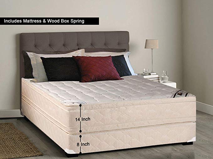 Continental Sleep, 14-inch Firm Eurotop Innerspring Mattress and 8-inch Box Spring/Foundation Set, Queen Size