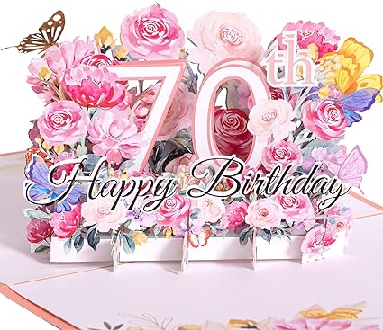 Oyydecor 70th Birthday Pop Up Card, Happy 70th Birthday Card for Her, Women, Wife, 70th Birthday Gift for Sister, Mom, Friend, 3D Greeting Pop Up Birthday Card with Blank Note and Envelope, 5" x7"