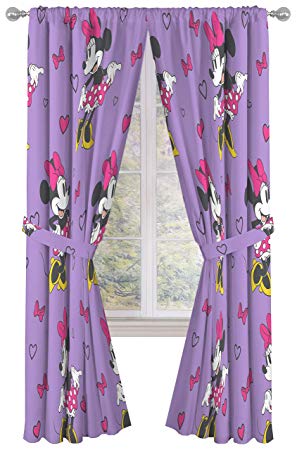 Jay Franco Disney Minnie Mouse Purple Love 84" inch Drapes 4 Piece Set - Beautiful Room Décor & Easy Set up - Window Curtains Include 2 Panels & 2 Tiebacks (Official Disney Product)