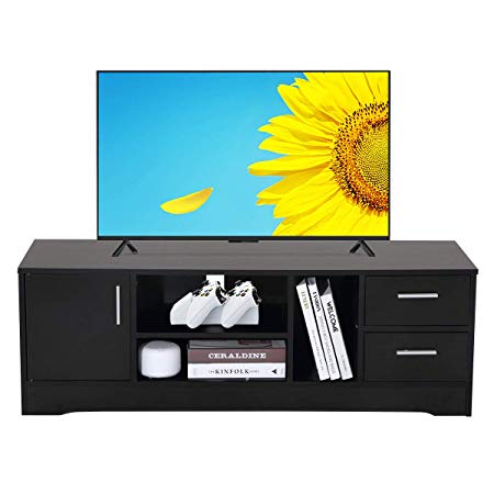 DOSLEEPS Wooden TV Stand,TV Unit Storage Console,TV Cabinet with two Shelves,for Living Room,Bedroom (Black)