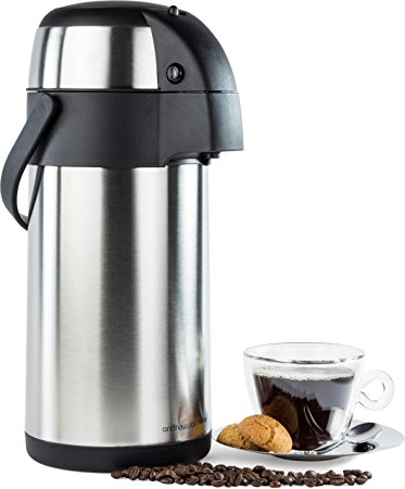 Andrew James 3 Litre Stainless Steel Pump Action Airpot Ideal For Hot And Cold Beverages