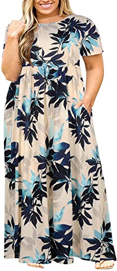 Nemidor Women Short Sleeve Loose Plain Casual Plus Size Long Maxi Dress with Pockets