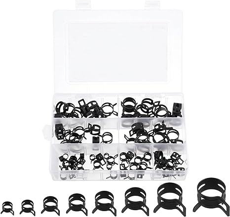 uxcell 80Pcs 7-18mm 8 Size Spring Band Type Action Fuel/Silicone Vacuum Hose Pipe Clamp Low Pressure Air Clip Clamp Assortment Kits 7mm 9mm 10mm 11mm 14mm 16mm 17mm 18mm, Black