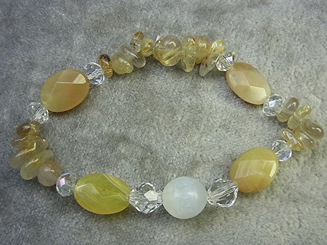 Genuine Selenite, Yellow Opal and Golden Rutilated Quartz Healing Stretch Bracelet