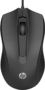 HP Wired Mouse 100 - Precise Optical Sensor with 1600 DPI - Easy USB Connection - Ambidextrous Design - 3 Button Control & Built-in Scrolling - Multi-OS Compatible (6VY96AA#ABL)