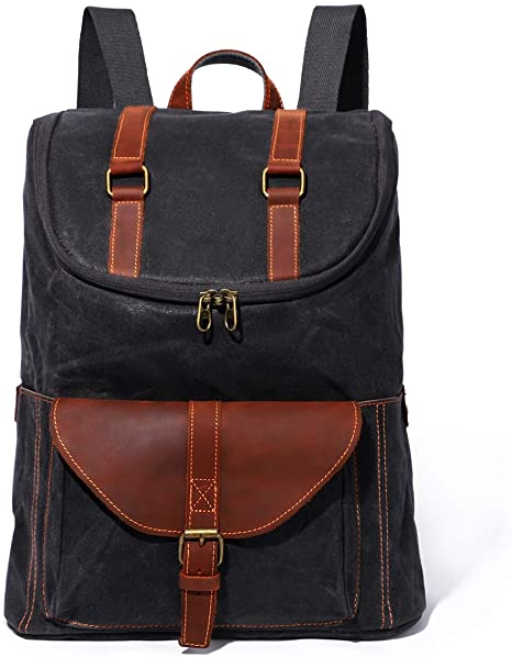 Canvas Leather Backpack - Vintage Laptop Satchel Daypack for Men Women