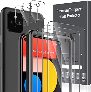 LK [6 Pack] 3 Pack Screen Protector   3 Pack Camera Lens Protector for Google Pixel 5, Tempered Glass, [Easy Frame Installation] HD Ultra-Thin, Anti-Scratch