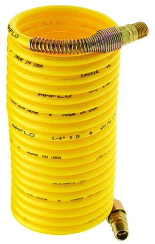 Amflo 4-12 Yellow 200 PSI Nylon Recoil Air Hose 1/4" x 12' With 1/4" MNPT Swivel End Fittings