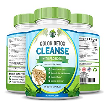 Colon Detox & Cleanse with Probiotic for Weight Loss, 100% Pure Natural Ingredients for Detox and Colon Health, Relieves Constipation, Eliminates Toxins Using Laxatives Psyllium Husk and Aloe Vera, Detoxifying Way to Lose Weight