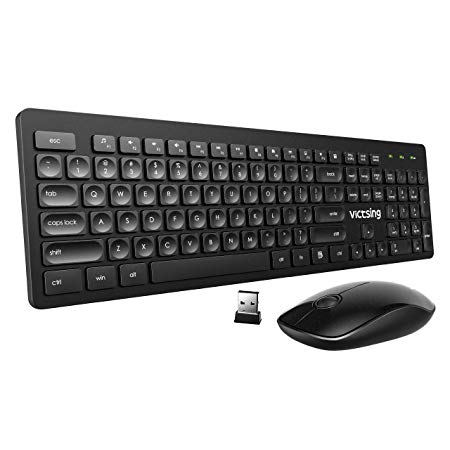 VicTsing [Whisper Quiet] Wireless Keyboard and Mouse Combo, 2.4G Full Size Keyboard and Mouse, Num/Caps/Power Indicator, USB Unifying Receiver, for Office & Home, for PC Laptop Windows Mac iMac,Black