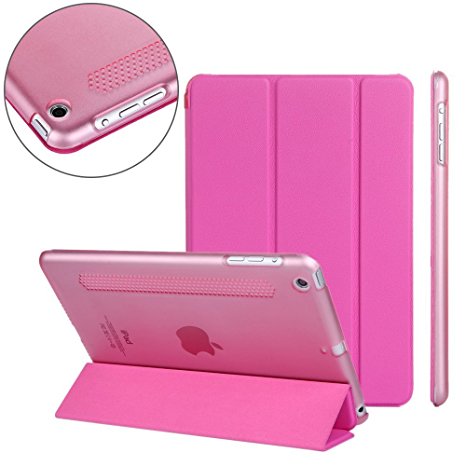 Nouske Apple iPad Retina Mini 1 2 3 Case with Smart Cover / Magnetic / Stand / Synthetic Leather Transparent, Rose Red Hot Pink