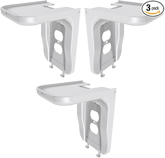 Suptek Wall Outlet Shelf 3 Pack,Home Wall Shelf Organizer for Outlets,Perfect for Bathroom,Kitchen, Bedrooms,Hold Cell Phone,Speaker up to 20lbs,With Cable Management and Detachable Hooks,White(S3W3)