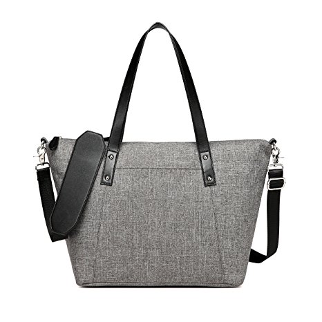 CheekyTummy Baby Diaper Tote Bag with Matching Changing Pad - Best Designer Ladies Handbag (Gray)