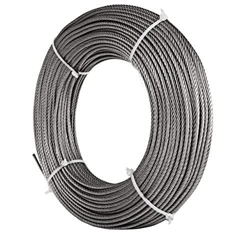 BestEquip Stainless Steel Cable 7 x 19 Aircraft Steel Cable Wire Rope SUS304 Winch Rope 1/8Inch 250FT for Railing Decking DIY Balustrade (1/8In 250FT)