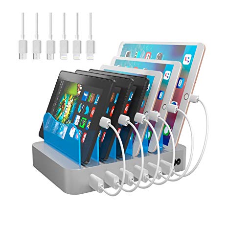 Hercules Tuff Phone Charging Station for Multiple Devices - 6 Short Mixed Charger Cables Included