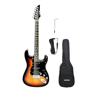 Kadence AstroMan Electric Guitar, 21 FRETS, ROSEWOOD FRETBOARD, H - S - S PICK UPS Sunburst combo with Bag and guitar cable