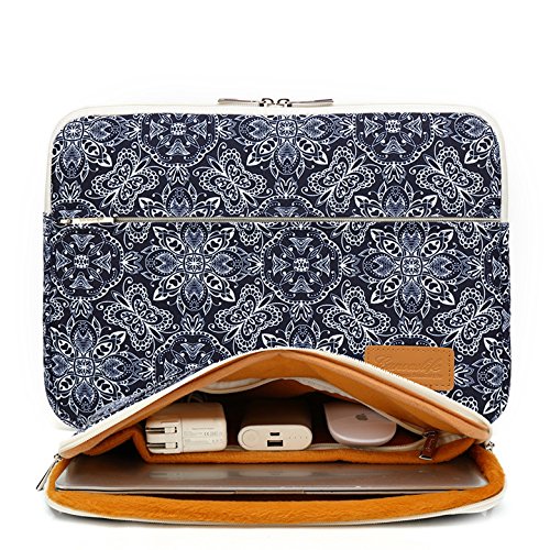 Canvaslife Blue Vintage Pattern 360 Degree Protective 13 inch Canvas Laptop Sleeve with Pocket 13 inch 13.3 inch Laptop case 13 case 13 Sleeve