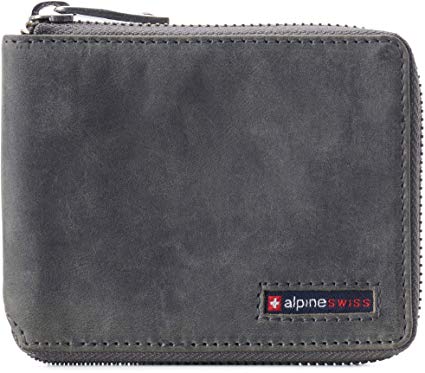 Alpine Swiss Logan Zipper Bifold Wallet For Men or Women RFID Safe