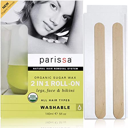 Parissa Roll-On Body Sugar Waxing Kit (2 in 1), Easy Sugar Wax Applicator Mess-Free for Beginner Hair Removal Body Waxing, 140 ml Wax, 2 Roller Sizes, 20 Fabric Strips