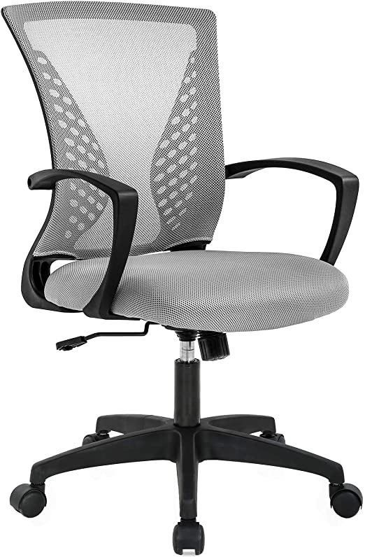 Office Chair Ergonomic Desk Chair Mesh Computer Chair with Lumbar Support Armrest Mid Back Rolling Swivel Task Adjustable Chair for Women Adults, Grey