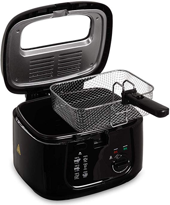 LIVIVO Electric 2.5L Deep Fat Countertop Fryer Non-Stick Coating, Internal Mesh Basket with Safety Handle and Viewing Window Easy Clean (Black)