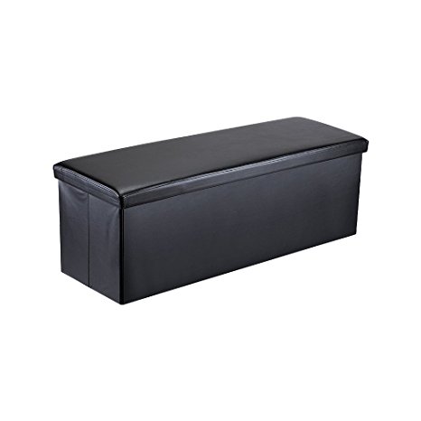 Lumsing Storage Ottoman Bench, Multi-purpose Faux Leather Folding Hidden Storage Foot Rest Space Saving Footstool (Black)