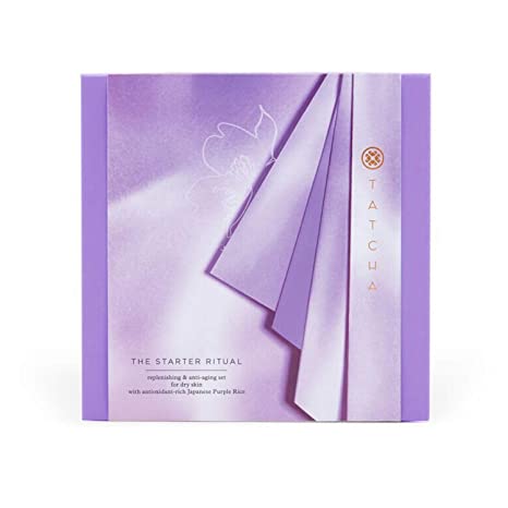 Tatcha The Starter Ritual Set - Replenishing for Dry Skin: Includes Pure One Step Camellia Cleansing Oil, The Rice Polish: Gentle, The Essence, The Dewy Skin Cream, The Silk Peony