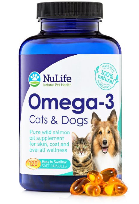100% Pure Omega 3 Fish Oil for Dogs and Cats - Wild Alaskan Salmon Oil Supplement for Pets - For Healthy Skin and Shiny Coat - No Fishy Smells - 500mg - 120 Easy to Swallow Capsules