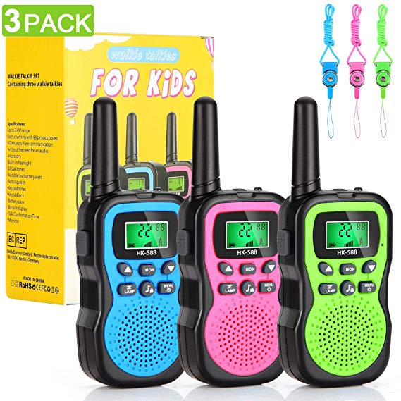 Walkie Talkies, MIBOTE 3 Pack Kids Walkie Talkie with 22 Channels 2 Way Radios, Backlit LCD Flashlight for Outside Adventures, Camping, Hiking