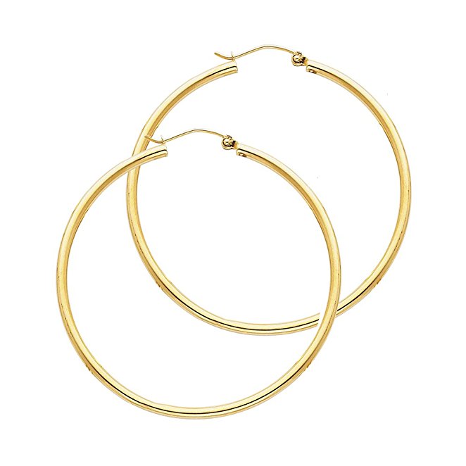 14k Yellow Gold 2mm Thickness Hinged Hoop Earrings - 10 Different Size Available