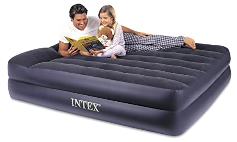 Intex Pillow Rest Raised Airbed with Built-in Pillow and Electric Pump, Queen, Bed Height 16.5"