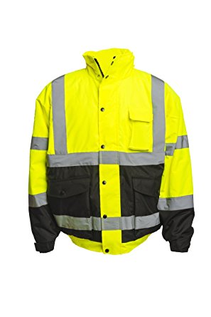Reflective High Visibility Bomber Jacket: Outdoor Coat with Nylon Shell Teflon Coating & Removable Fleece Liner for Hunting & Construction - 2X Large