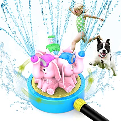 Kid Water Sprinkler Splash Play Toy for Yard for Toddler 1-10 Years Old Boy and Girl Summer Fun, Elephant Wiggle Sprayer Compatible with 3/4in Garden Hose - Sprays Up to 10ft High and 16ft Wide - Pink