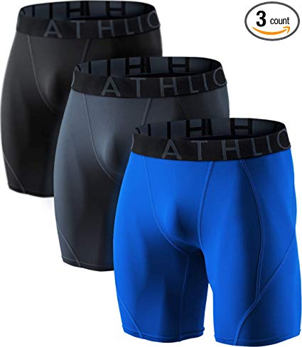 ATHLIO Men's (Pack of 3) Cool Dry Compression Active Sports Baselayer Shorts BSP06